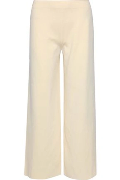 Shop Mansur Gavriel Woman Wool-blend Wide-leg Pants Ivory