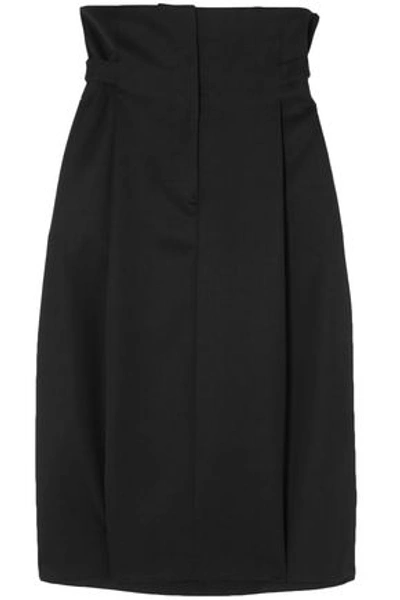 Shop Jil Sander Woman Pleated Wool-twill Skirt Black