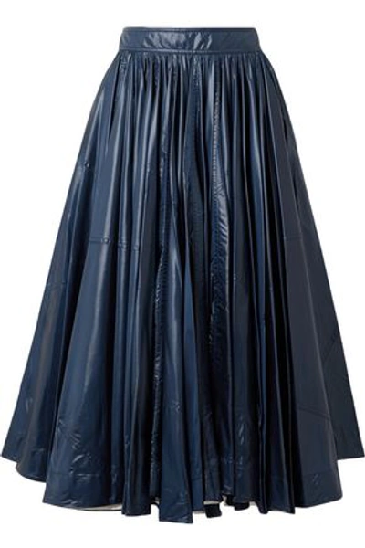 Shop Calvin Klein 205w39nyc Woman Pleated Coated-shell Midi Skirt Storm Blue