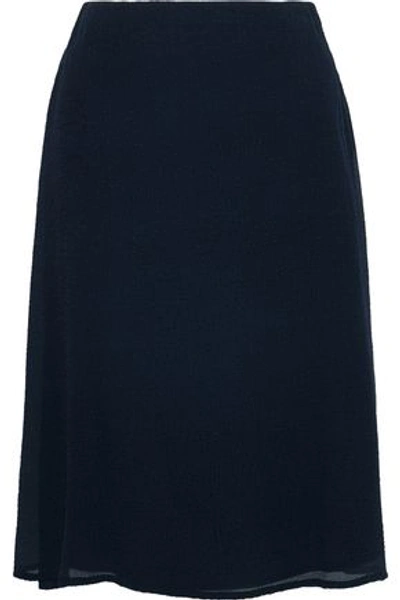 Shop Mansur Gavriel Crinkled Silk-blend Georgette Skirt In Midnight Blue