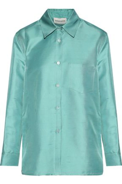 Shop Mansur Gavriel Woman Silk-shantung Shirt Turquoise