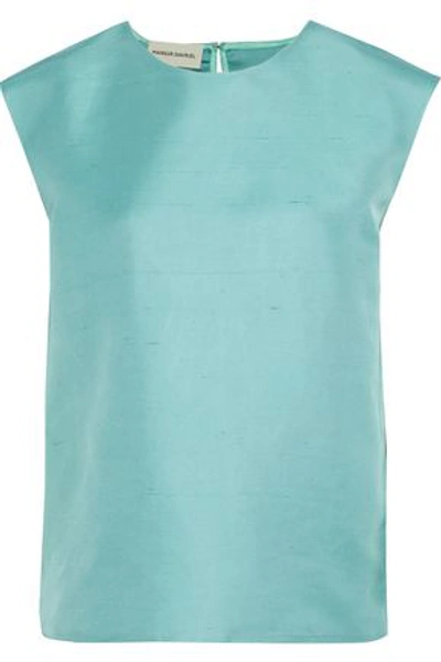 Shop Mansur Gavriel Woman Silk-shantung Top Teal