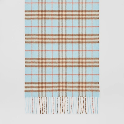 Shop Burberry The Classic Vintage Check Cashmere Scarf In Pale Peridot Blue