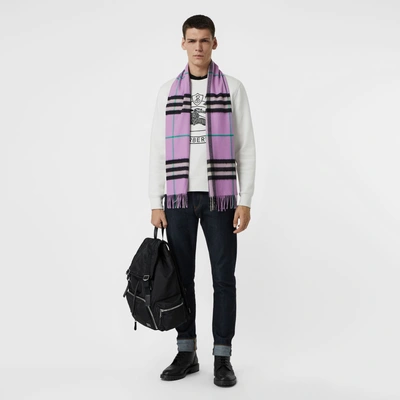 Shop Burberry The Classic Check Cashmere Scarf In Pale Heather