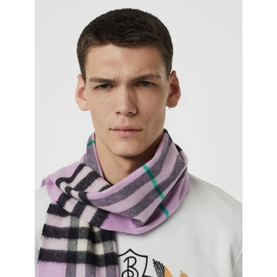Shop Burberry The Classic Check Cashmere Scarf In Pale Heather