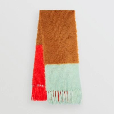Shop Burberry Colour Block Chunky Knit Mohair Silk Scarf In Sand