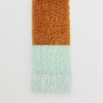 Shop Burberry Colour Block Chunky Knit Mohair Silk Scarf In Sand