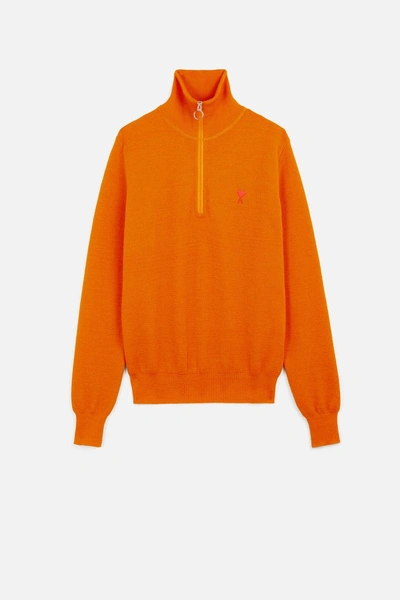 Shop Ami Alexandre Mattiussi Ami De Coeur Trucker Pass Sweater In Orange