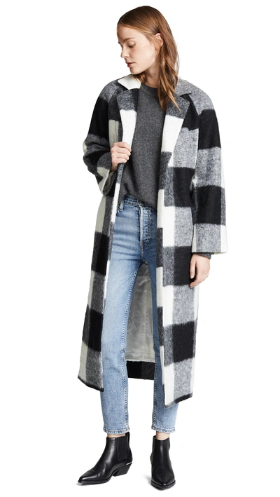 Shop Ganni Pattern Wool Coat In Egret