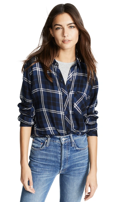 Shop Rails Hunter Button Down Shirt In Navy Almond Tinsel