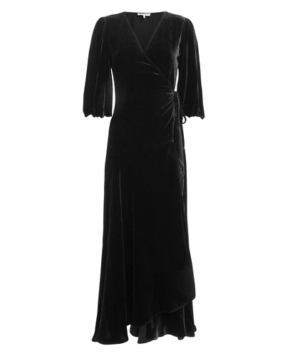 Shop Ganni Silk Velvet Wrap Maxi Dress Black