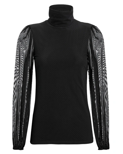 Shop Ganni Dot Mesh Sheer Sleeve Turtleneck