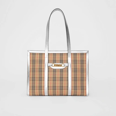 Shop Burberry The 1983 Check Link Tote Bag In Silver