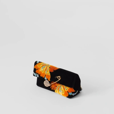 Shop Burberry The Small Pin Clutch In Floral Velvet In Black