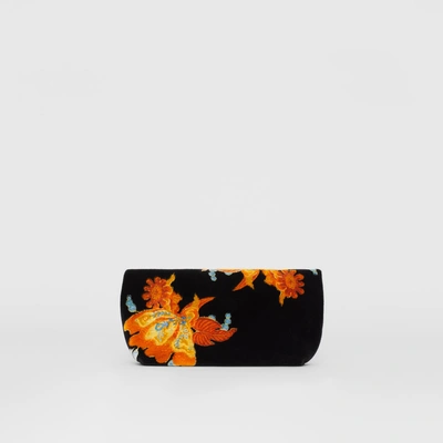 Shop Burberry The Small Pin Clutch In Floral Velvet In Black