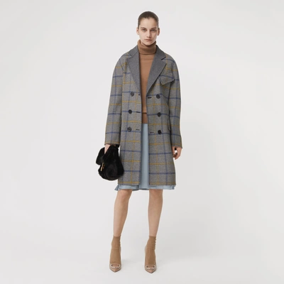 Shop Burberry Double-faced Check Wool Cashmere Coat In Parchment