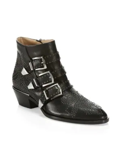 Shop Chloé Women's Susanna Studded Leather Ankle Boots In Black