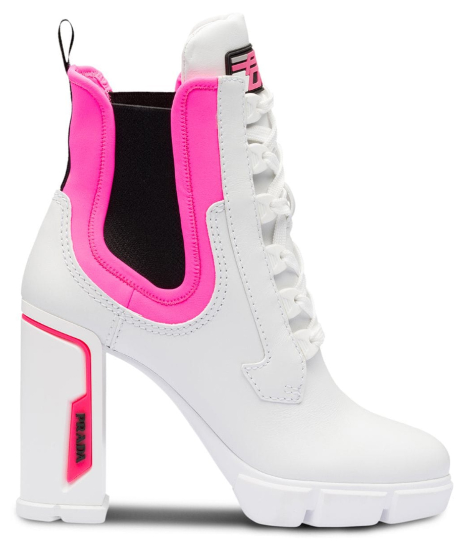prada pink and white boots