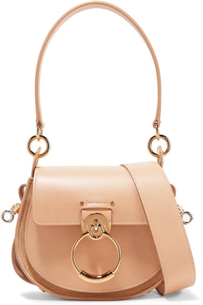 Shop Chloé Tess Small Leather And Suede Shoulder Bag In Sand