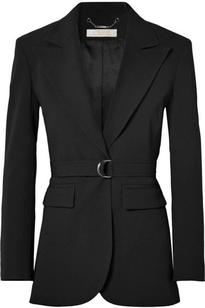 Shop Chloé Belted Crepe Blazer In Black