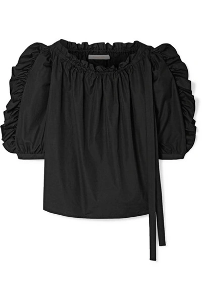 Shop See By Chloé Ruffled Cotton-poplin Top In Black