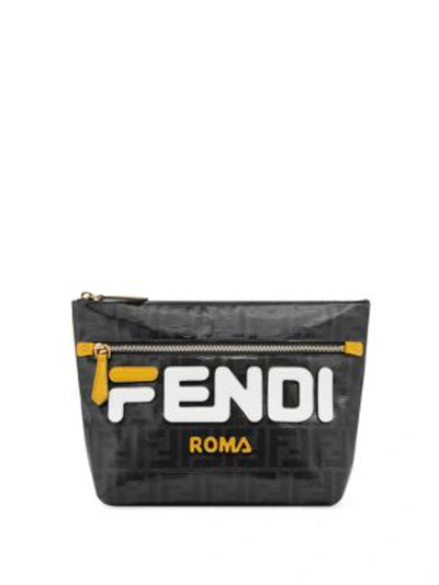Shop Fendi Mania Large Pyramid Coated Canvas Pouch In Black