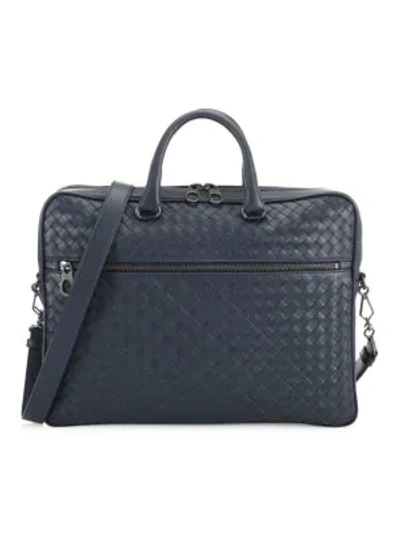 Shop Bottega Veneta Leather Briefcase In Light Tour Blue