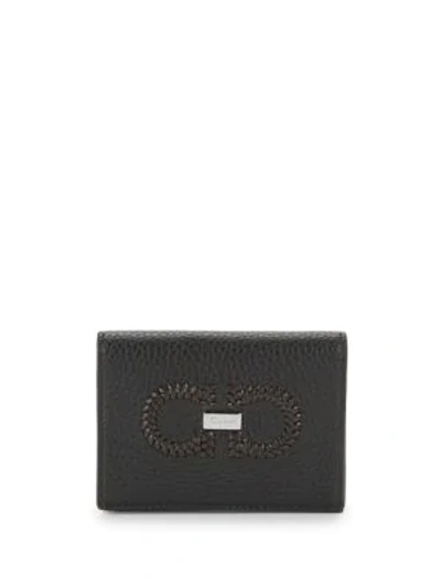 Shop Ferragamo Pebbled Leather Billfold Wallet In Black