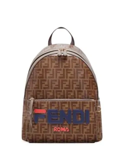 Shop Fendi Mania Printed Coated Canvas Backpack In Brown