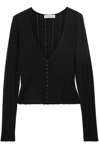 Shop Altuzarra Pointelle-knit Wool And Cashmere Cardigan In Black