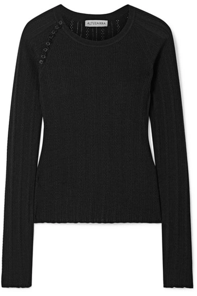 Shop Altuzarra Barca Pointelle-knit Wool And Cashmere-blend Sweater In Black