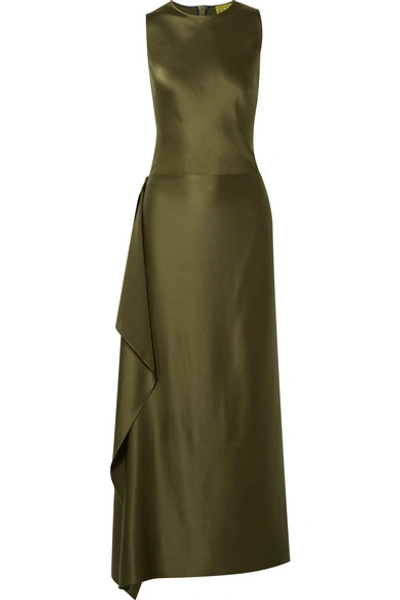 Shop Albus Lumen Hermosa Convertible Silk-satin Gown In Army Green