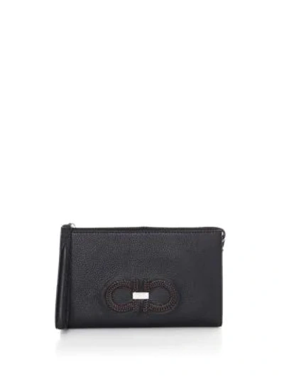 Shop Ferragamo Leather Logo Wallet In Black