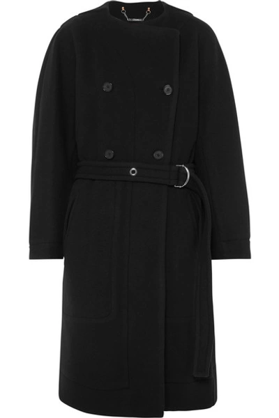 Shop Chloé Belted Double-breasted Wool-blend Felt Coat In Navy