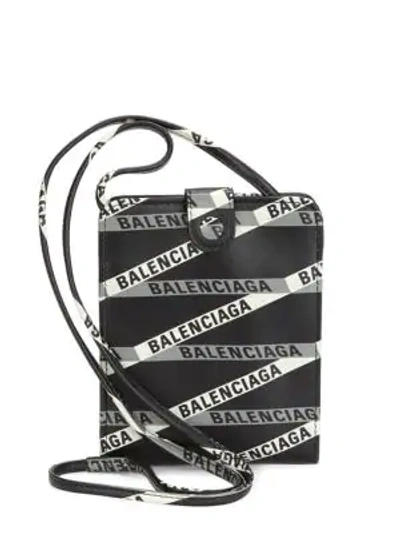 Shop Balenciaga Logo Leather Wallet On Strap In Black