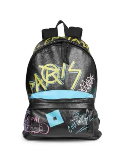 Shop Balenciaga Men's Graffiti Explorer Leather Backpack In Black Multi