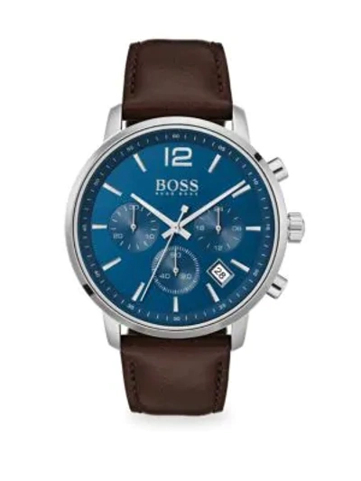 Shop Hugo Boss Attitude Chronograph Leather-strap Watch In Blue