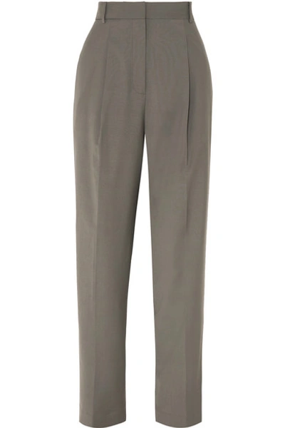 Shop Tibi Pleated Crepe Tapered Pants In Dark Gray