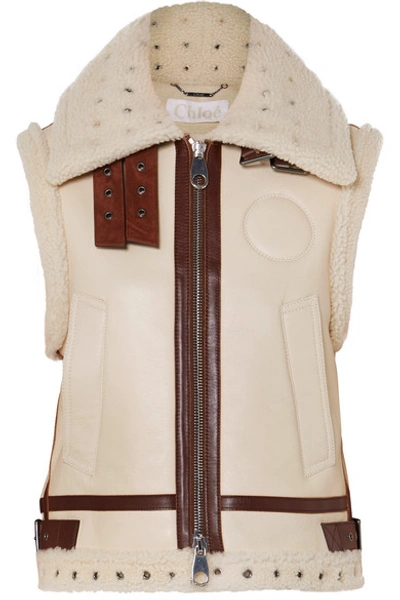 Shop Chloé Suede And Leather-trimmed Shearling Vest In Ivory