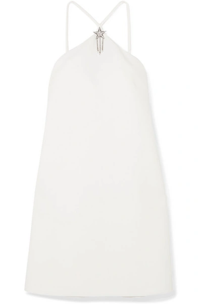Shop Miu Miu Embellished Halterneck Cady Mini Dress In White