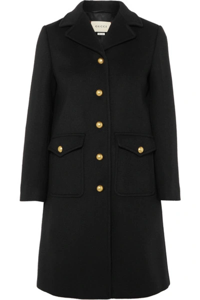 Shop Gucci Embellished Wool-felt Coat In Black