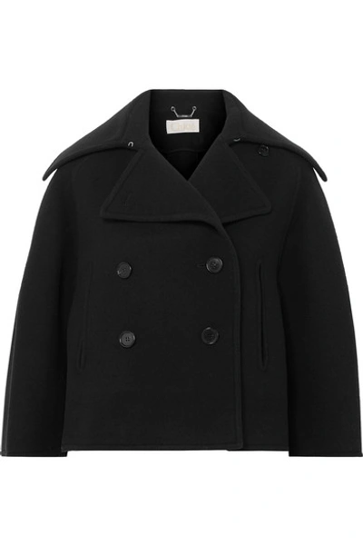 Shop Chloé Cropped Double-breasted Wool-blend Felt Coat In Navy