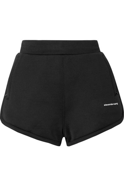 Shop Alexander Wang T Printed Coated French Cotton-blend Terry Shorts In Black