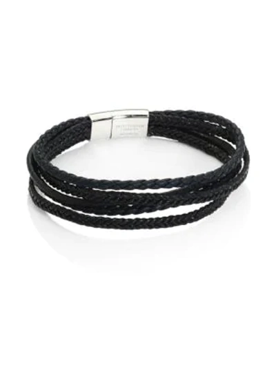 Shop Tateossian Cobra Multi-strand Leather Bracelet In Black