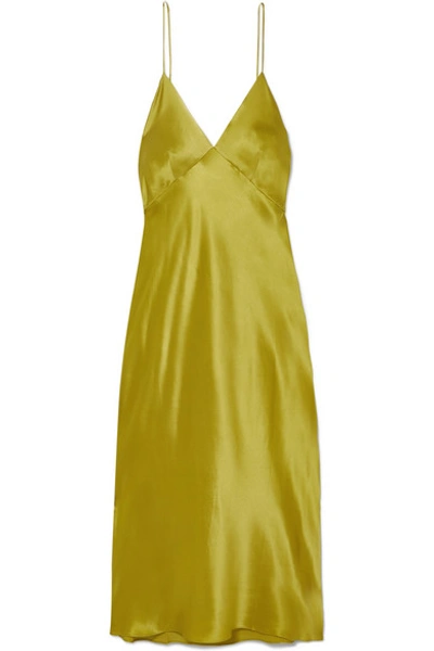 Shop Olivia Von Halle Issa Silk-satin Nightdress In Chartreuse