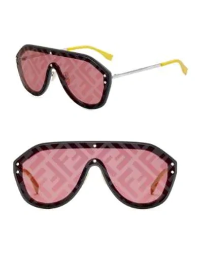 Shop Fendi Men's 99mm Logo Fashion Shield Sunglasses In Grey