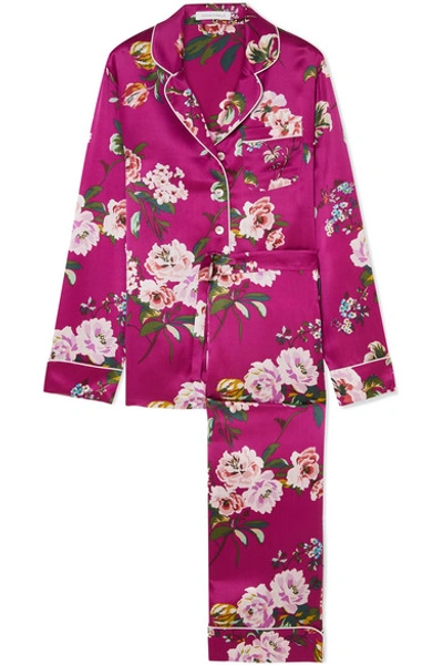 Shop Olivia Von Halle Lila Floral-print Silk-satin Pajama Set In Magenta