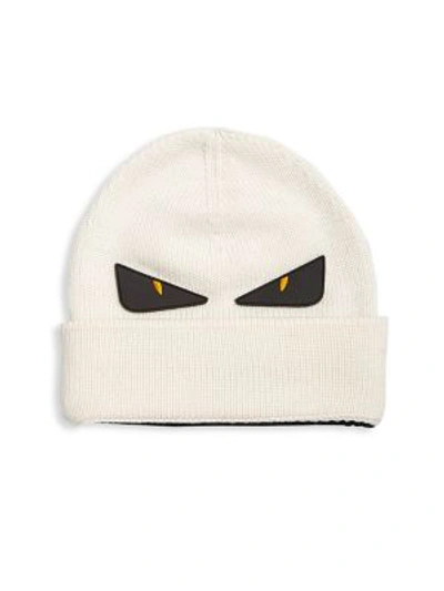 Shop Fendi Knitted Wool Beanie In White Ice