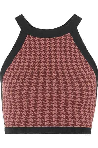 Shop Nagnata Cropped Houndstooth Open-back Technical Stretch-organic Cotton Top In Burgundy