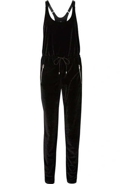 Shop Heroine Sport Off Duty Stretch-velvet Jumpsuit In Black
